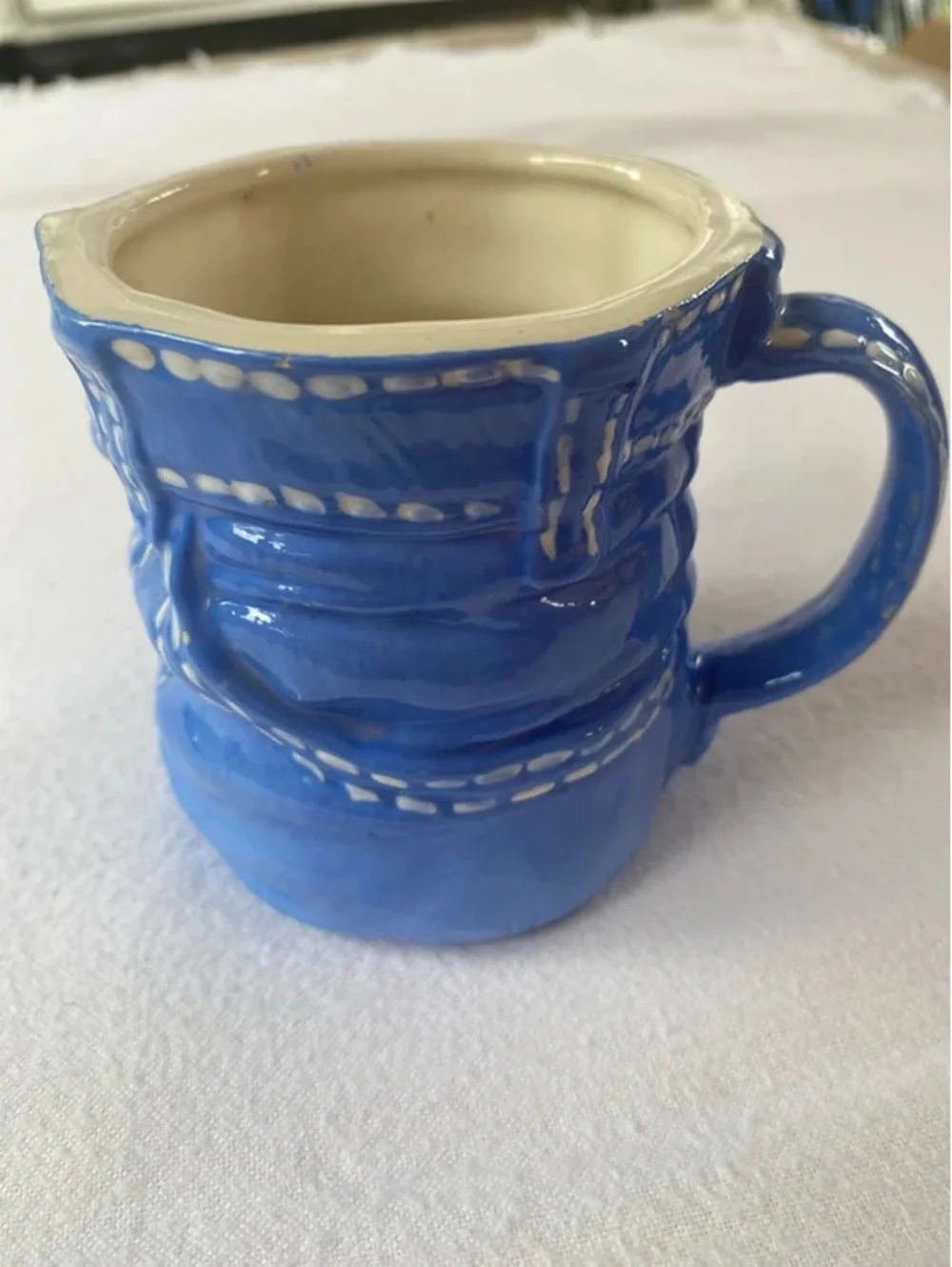 Vintage Blue Denim Creamer Ceramic W/ Virginia on Cup